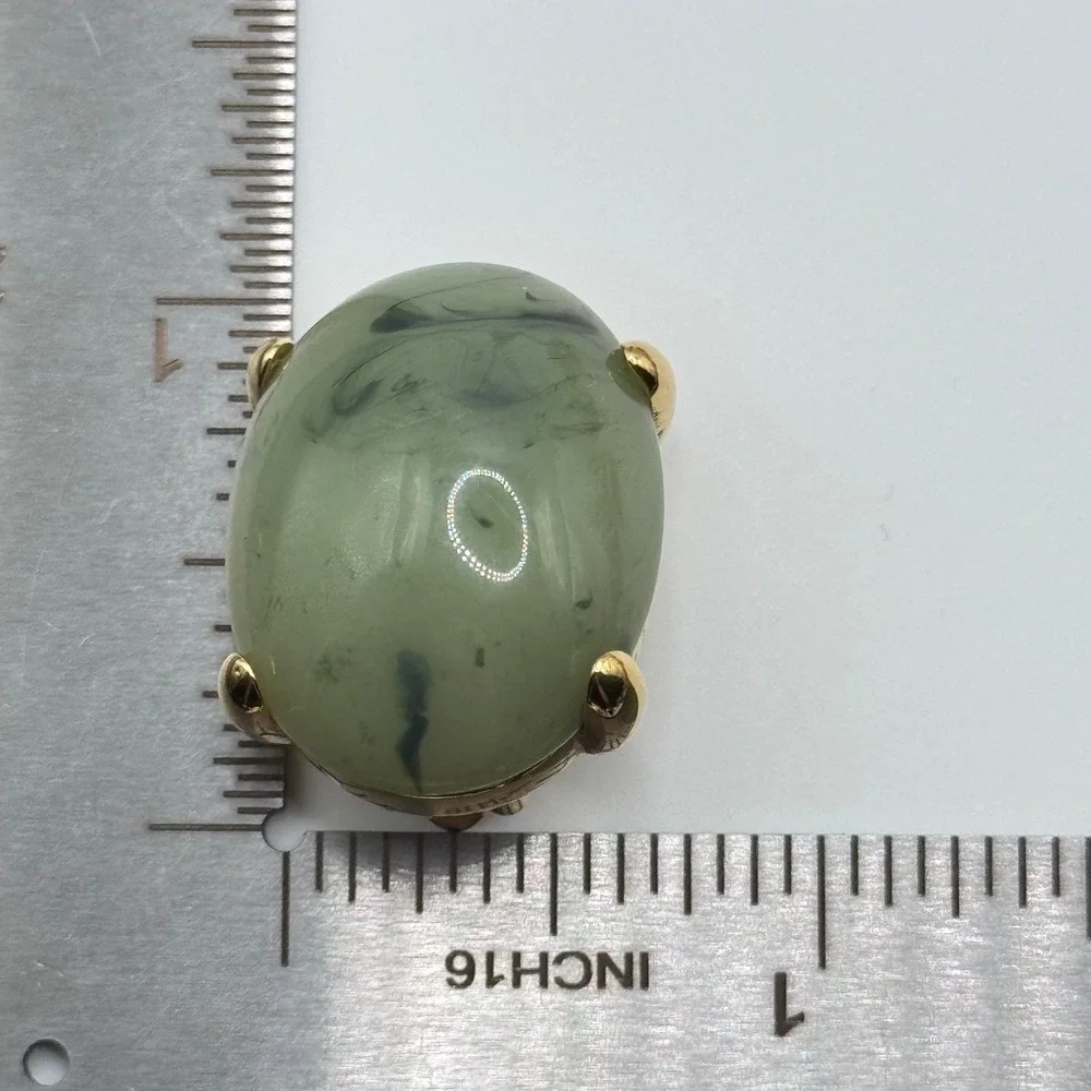 Joan Rivers Earrings Green Acrylic Cabochon Gold Tone Clip On